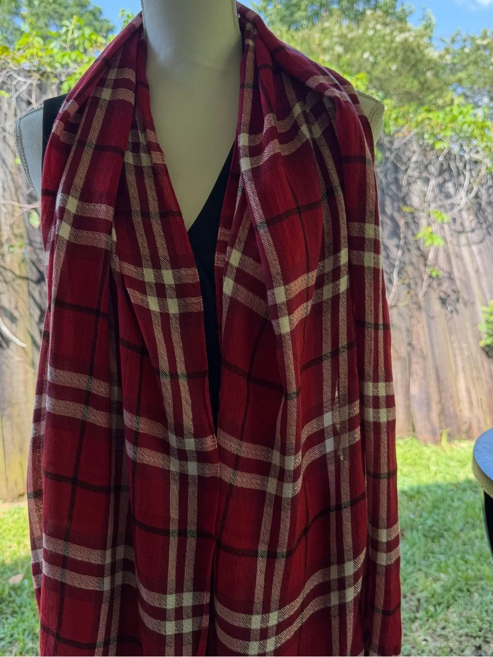 Talbots Red White Plaid Oversized Scarf Wrap Shawl 74